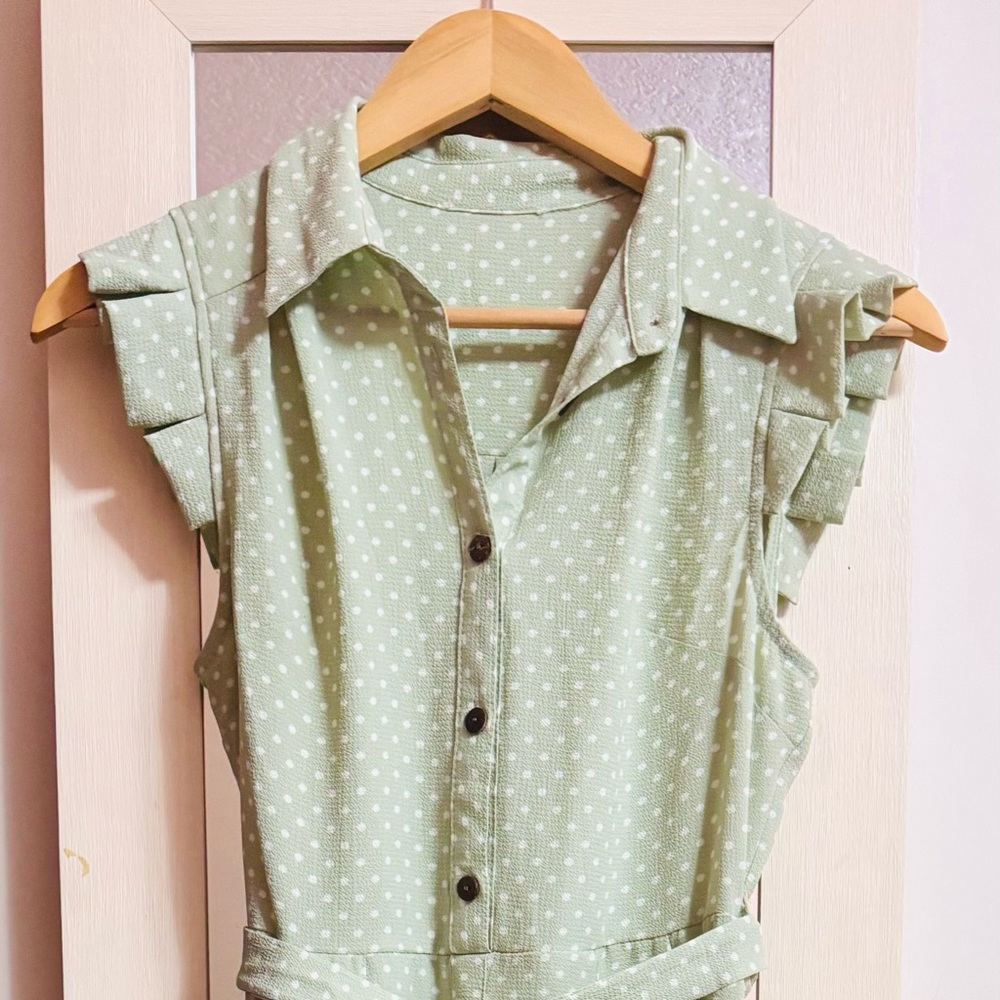 Monteau Los Angeles Sage Green Polka Dot Midi Dress